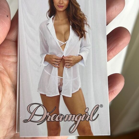 Dreamgirl Sheer Chiffon Robe Bra Panty Set White Size Large Nwt Valentines - Picture 1 of 5